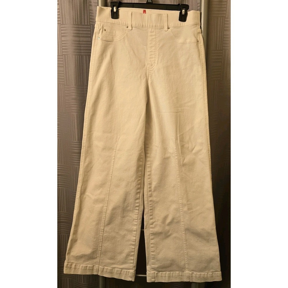 SPANX Women's Seamed Front Wide Leg Pull On Jeans‎ Shapewear Pants Ecru Sz Large